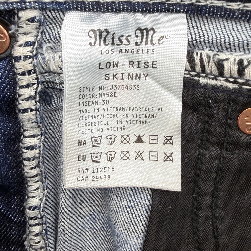 Miss Me Skinny Jeans Women 25 Blue Low Rise Distressed Embellished Horseshoe‎ - Picture 3 of 9